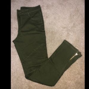 Olive green moto jeans